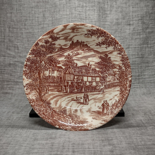 Broadhurst | Kom Schaal (diameter 20,0 cm | hoogte 4,0 cm) &#039;Swann Inn&#039; motief in bruine kleur | Vintage