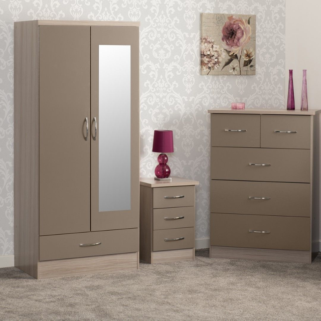 Nevada Mirrored 2 Door 1 Drawer Wardrobe