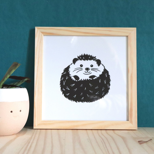 Linogravure 20x20cm Hérisson