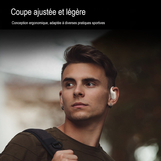 LANGSDOM TS19 Noir Écouteurs Bluetooth 5.4 TWS Écouteurs à conduction osseuse sans fil Casque antibruit à oreille ouverte Écouteurs pour sportif