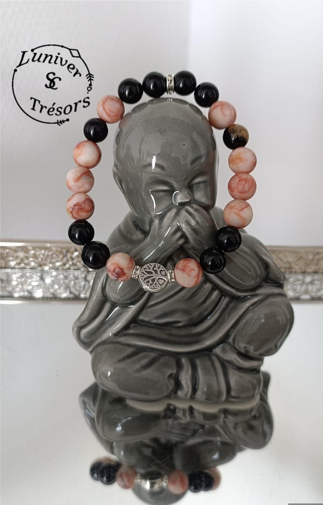 Bracelet Jaspe Zébre Rose &amp; Tourmaline