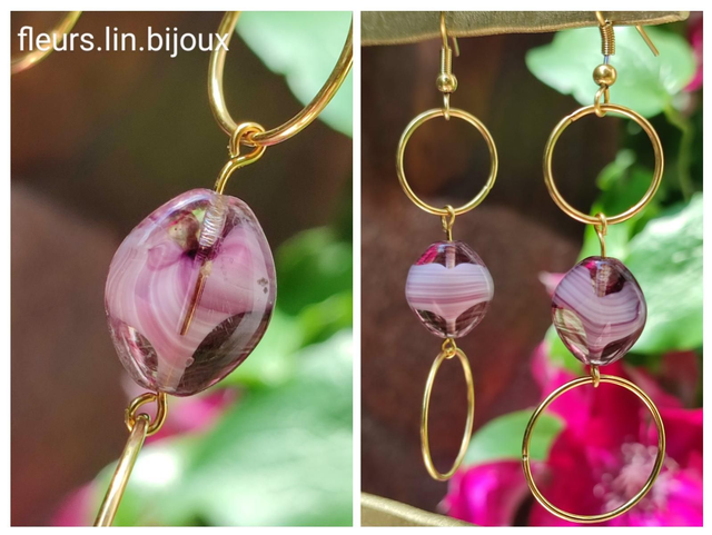 Boucles d&#039;oreilles &quot;reflet violine&quot; en acier inoxydable doré -sans nickel 