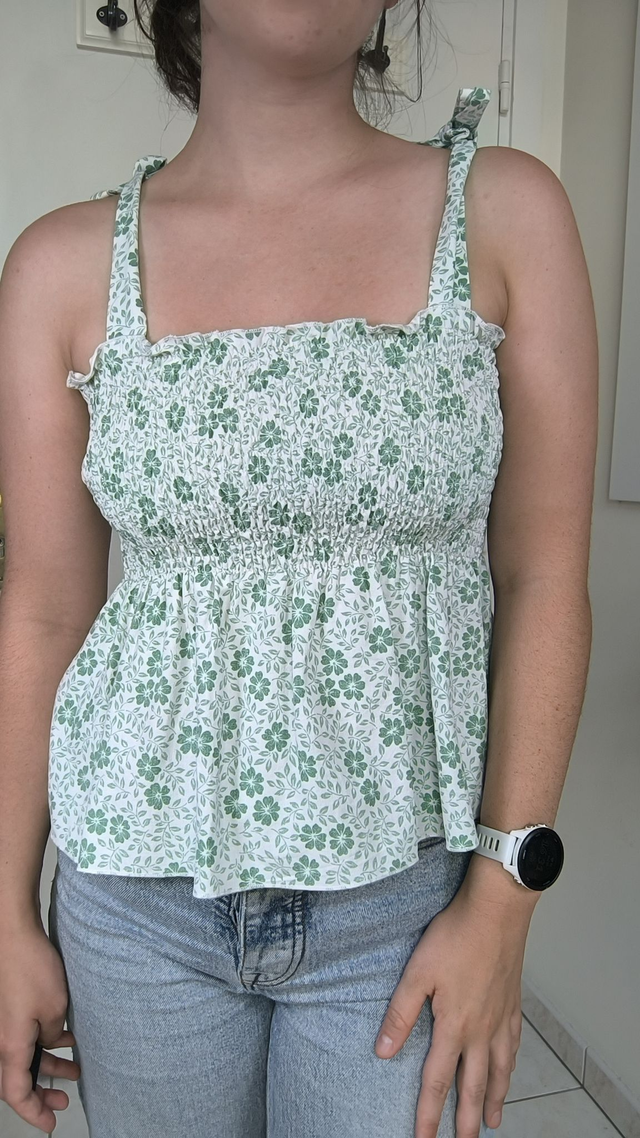 Top à smocks fleurs vertes - Taille 1