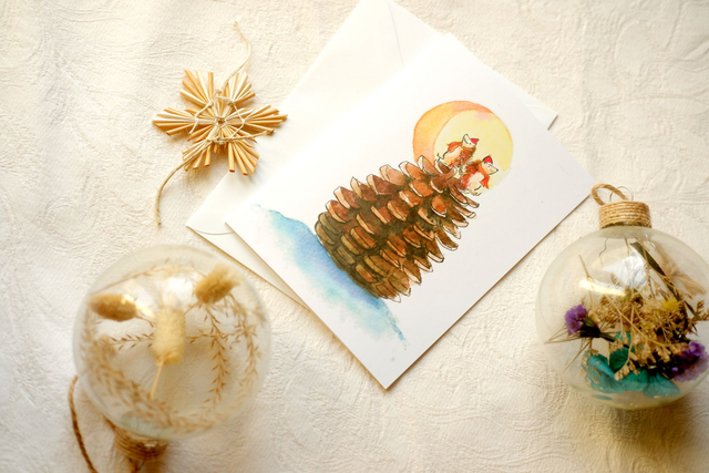 Cartes de voeux illustration "Les hérissons de Noël"