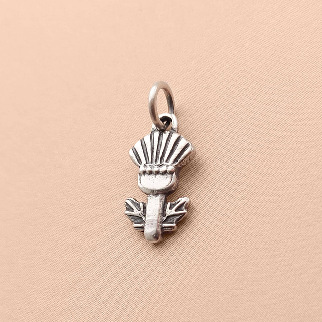 Thistle Silver Necklace  - Sterling Silver Thistle Charm - 925 Thistle Pendant -  Medieval Charm