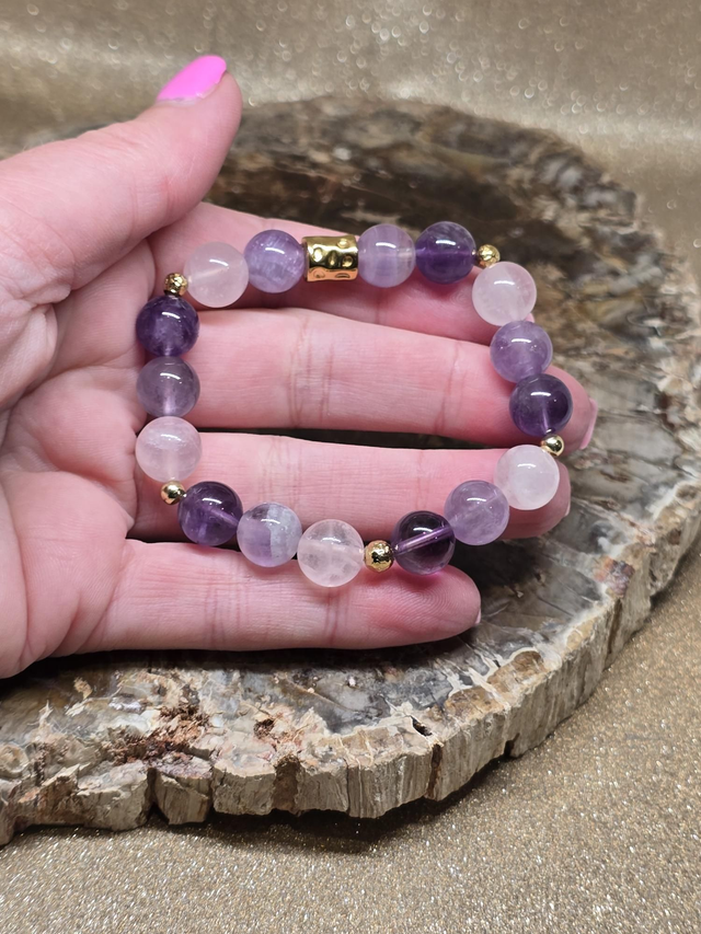 Bracelet Améthyste et Quartz rose en 1 cm