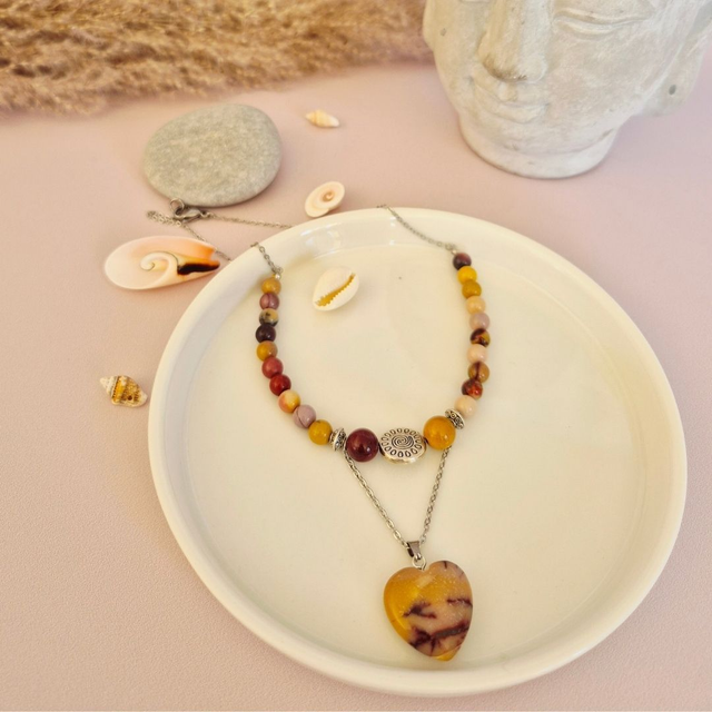 Collier ULURU – Jaspe Mokaïte naturel d’Australie &amp; Cœur