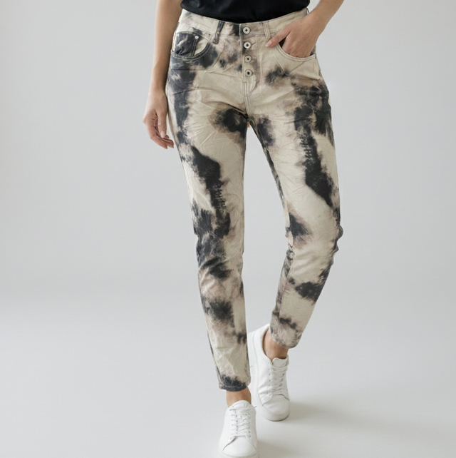 Jean Slim Tie-Dye "Place du Jour" – Effet Marbré Noir et Crème