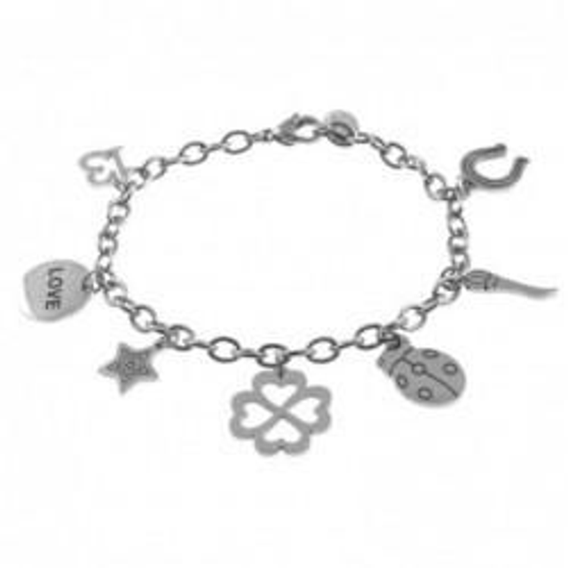 Bracciale donna in acciaio con portafortuna love