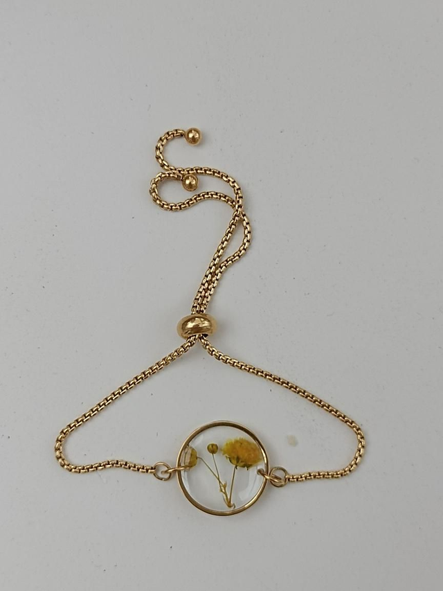 Commande personnalisée - Bracelet Fleurs séchées Jaune / Or