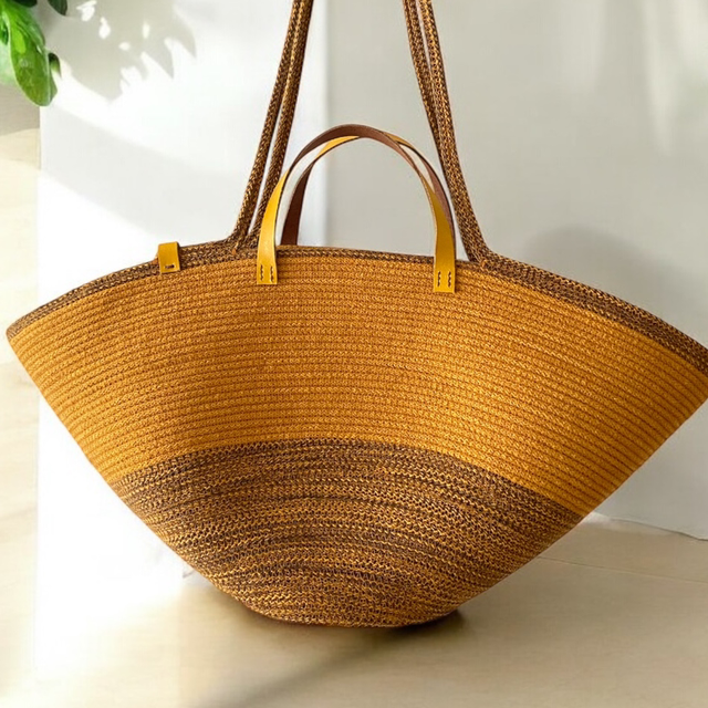 Panier grand modèle bicolore en corde de coton 
