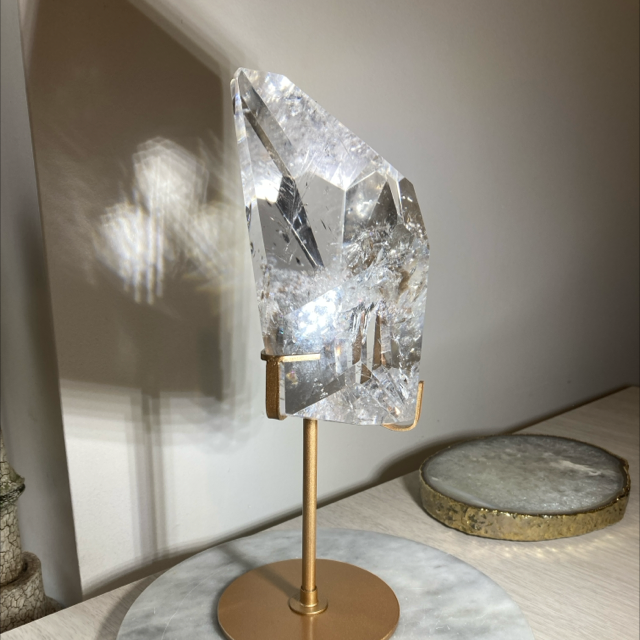 Clear Quartz Free form on stand 