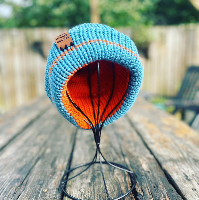 Funky Chunky Bobble Hat - Aqua &amp; Orange – Handmade in Scotland
