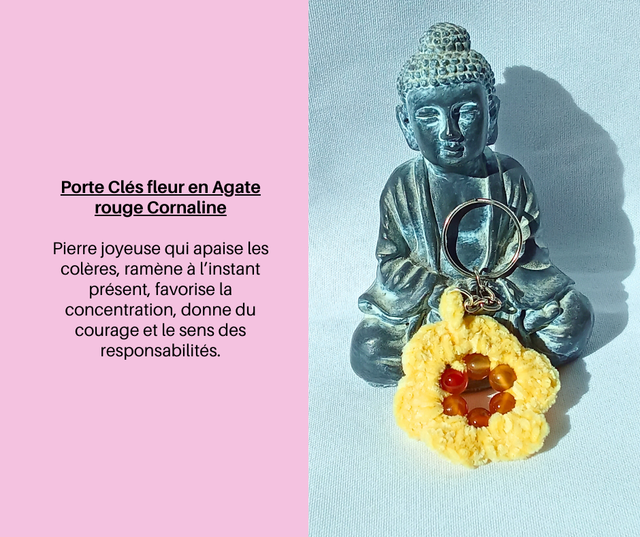 30- Porte Clés fleur en Agate Rouge Cornaline