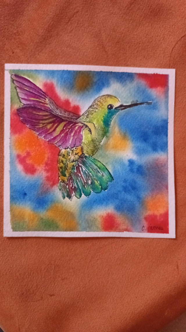 Tableau Aquarelle colibris 14/14 cm