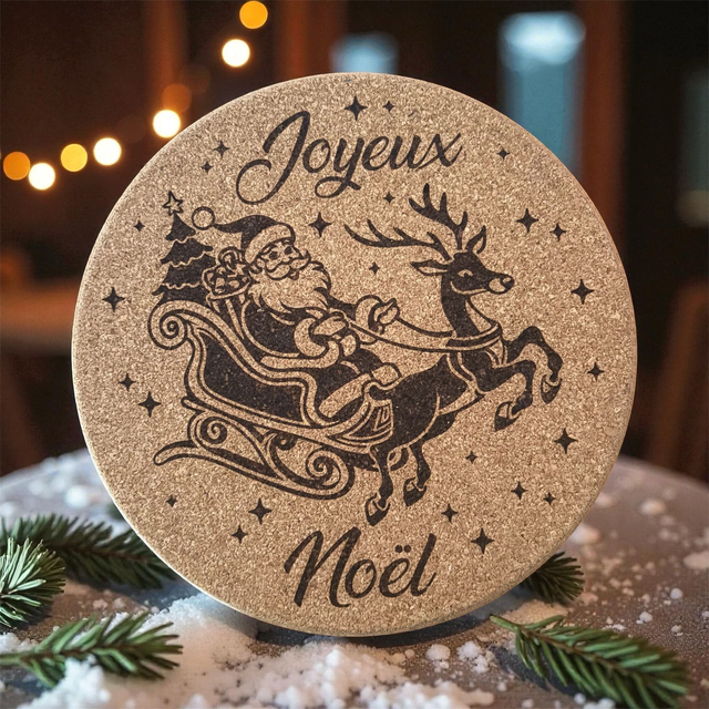 Dessous de plat liège - Joyeux Noël père Noël et son traîneau