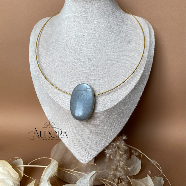 Mondstein Anhänger gebohrt Grau/Silber 