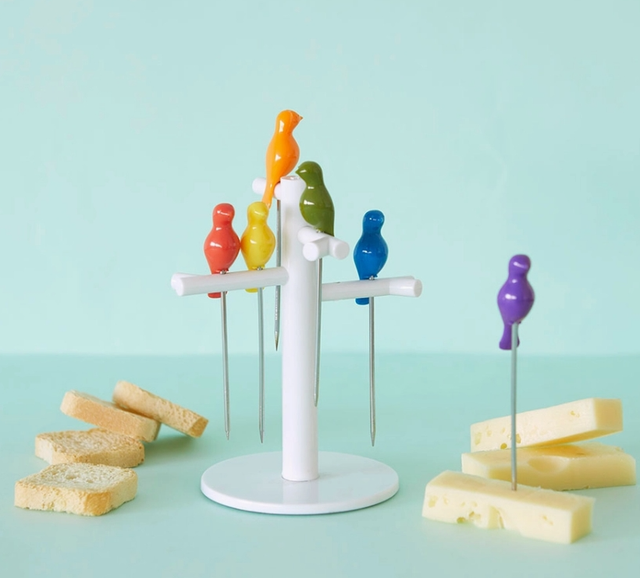 Fourchettes apéritives Birdies x6, inox et ABS