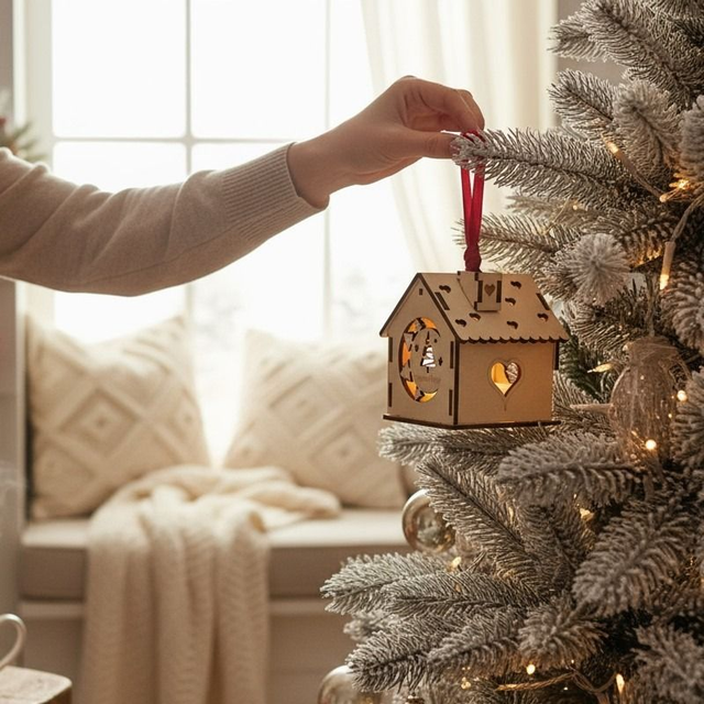 Décoration de sapin de Noël maison en bois, cadeau personnalisé - chalet de Noël déco Sapin design