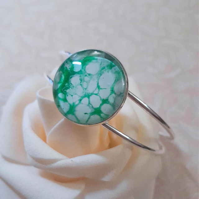 COLINE - bracelet jonc - Métal argenté - Vert et blanc