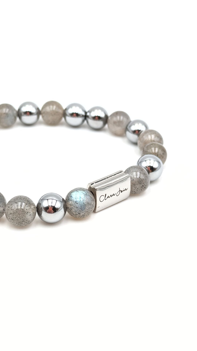 🌙 Bracelet Labradorite &amp; Acier – Intuition et Protection
