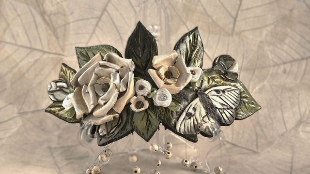 Peigne de mariage Papillon et roses 1