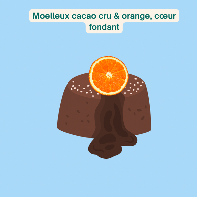 DESSERT –  ⁠ Moelleux cacao cru & orange, cœur fondant