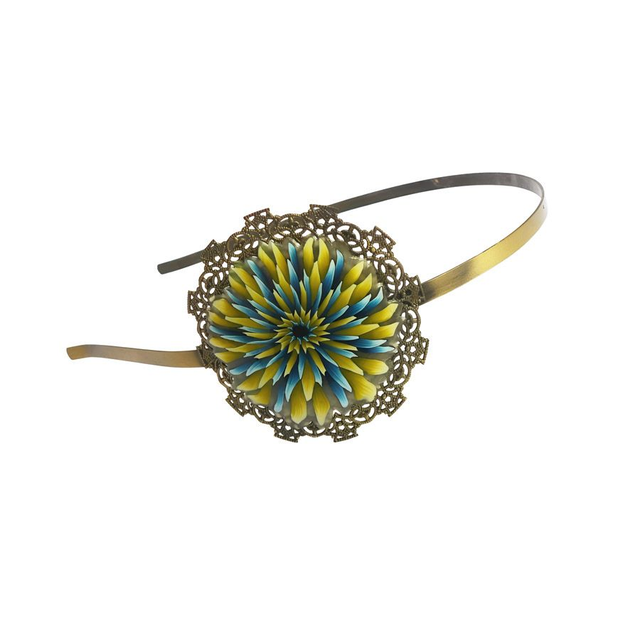 Serre-tête rétro dahlia bleu jaune