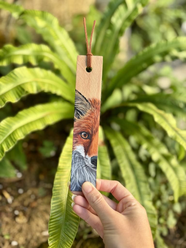 " Renard roux " - marque-page en bois