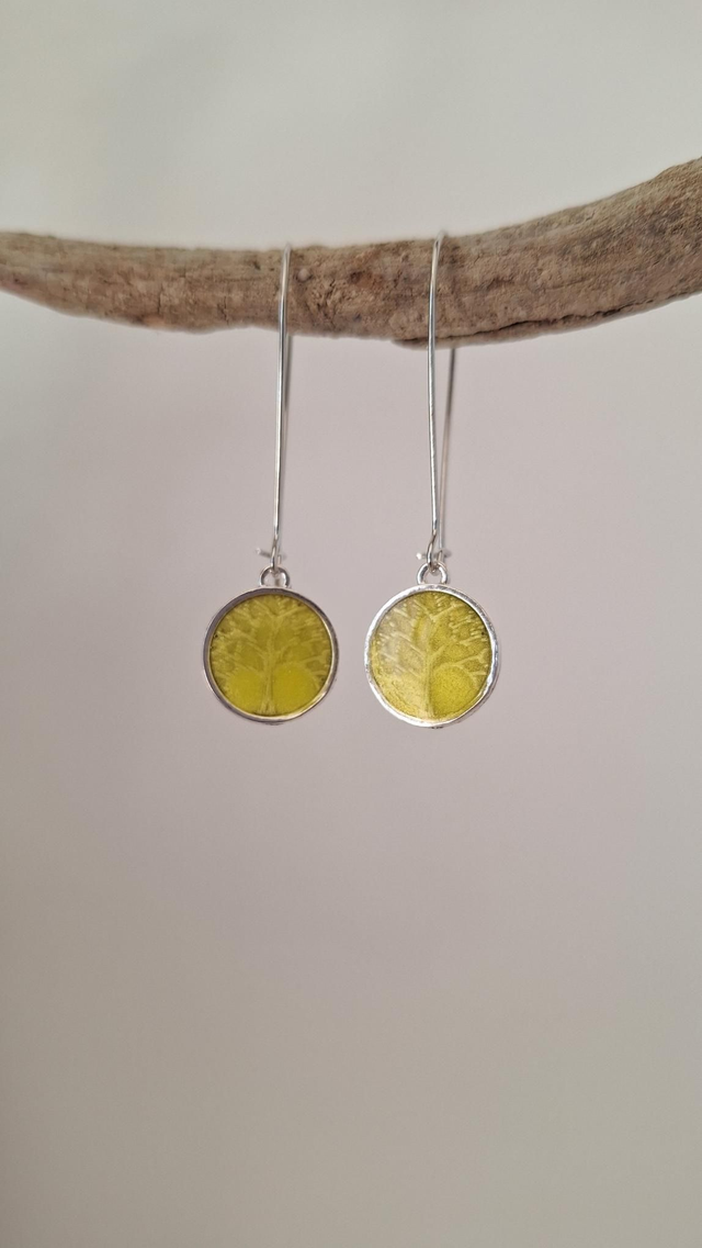 Boucles oreilles arbre de vie jaune 