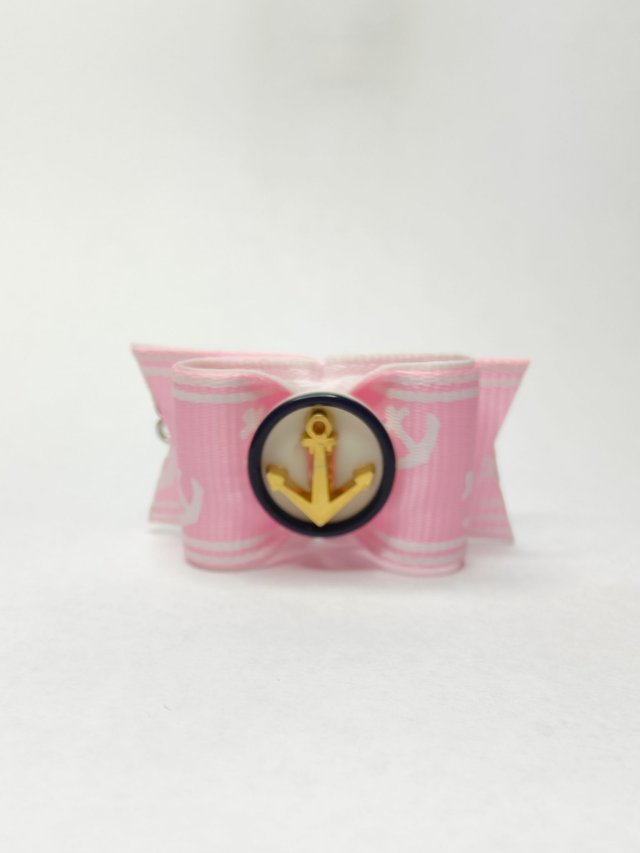 Noeud pour chien fantaisie ancre marine-rose et blanc