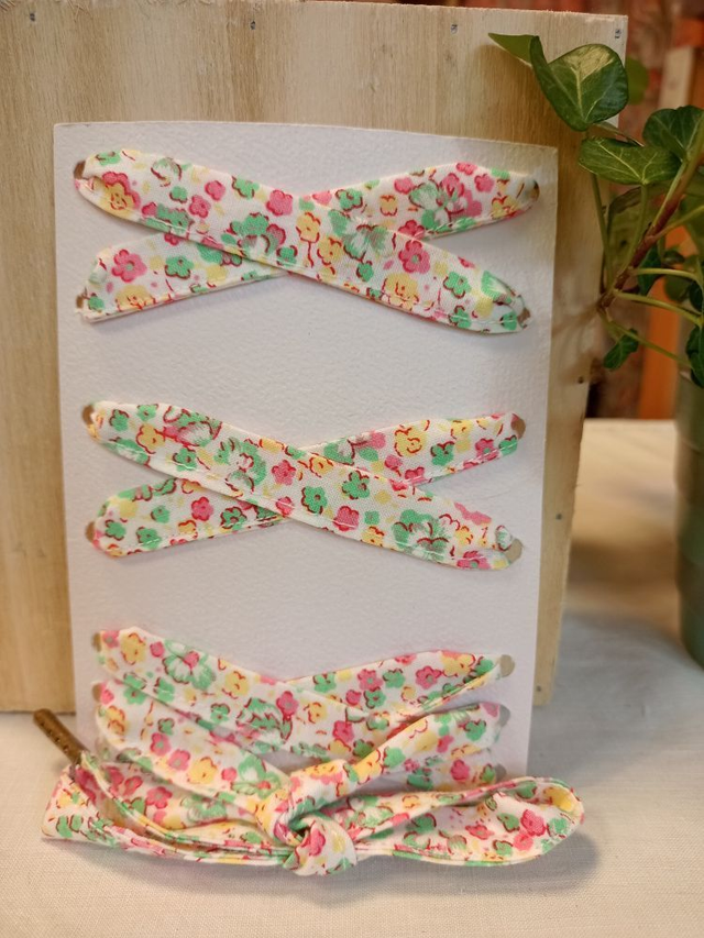 Paire de lacets en liberty rose/vert