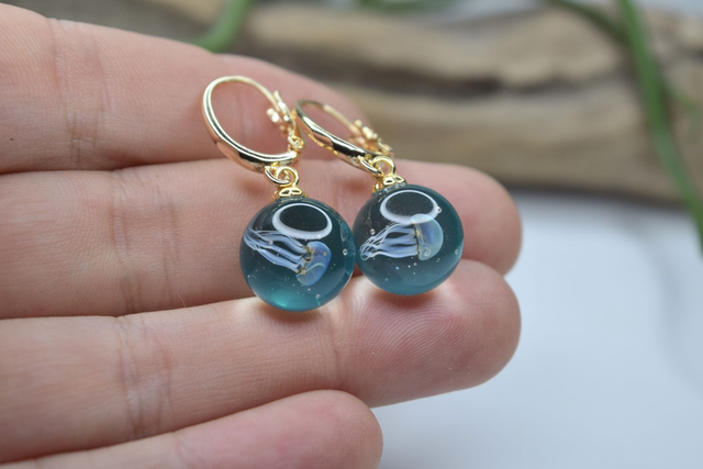 DORMEUSES MÉDUSE BLEU CIEL MONTURE OR