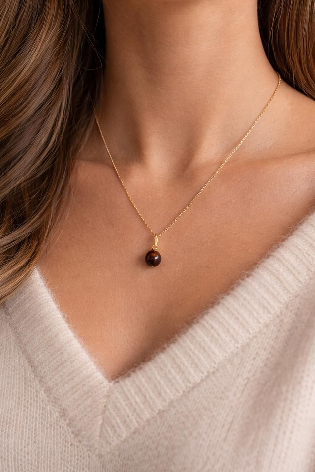 Collier Solitaire – Acier Inoxydable &amp; Pierre Naturelle