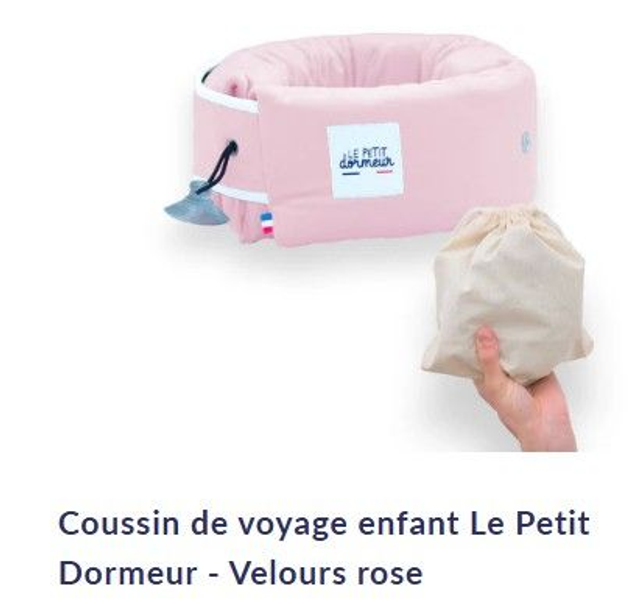 Coussin voyage enfant - velours rose
