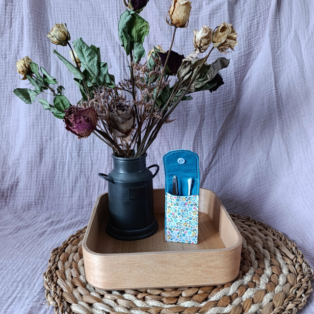 Petite Pochette Fleuris Bleu