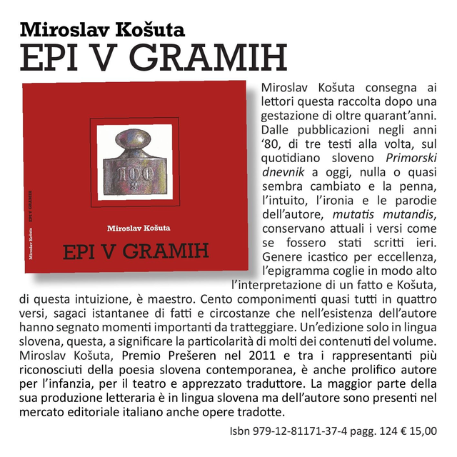 Miroslav Košuta, "EPI V GRAMIH", qudulibri 2025 (testo solo in lingua slovena - besedilo samo v slovenskem jeziku) 