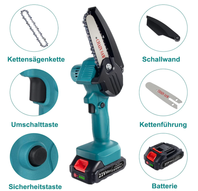 Mini tronçonneuse électrique 21V – compacte et puissante 1 batterie 