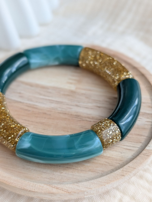 Bracelet jonc Mona vert forêt marbré glitter