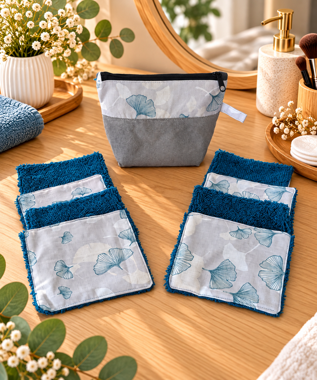 Pochette avec 8 lingettes démaquillantes lavables  