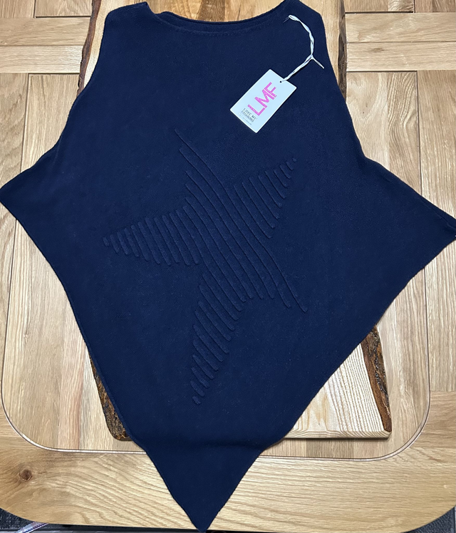 LMF - Blue Knitted Poncho with V Hem - 352