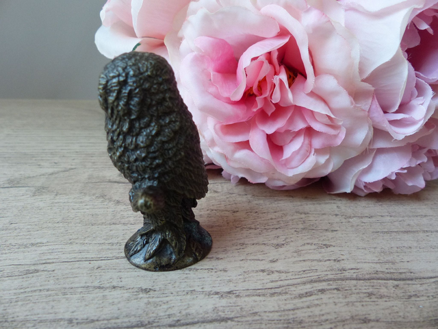 Ancien et rare chouette miniature en laiton The Franklin Mint 1988, chouette sur une branche collection bibelot oiseau objet de vitrine