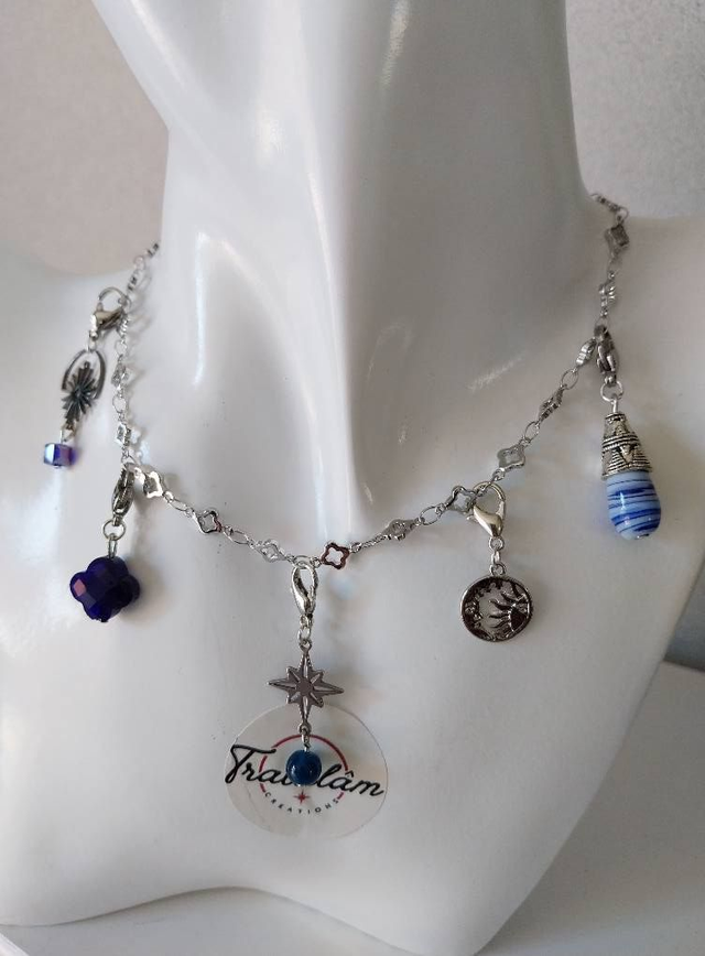 ✨Collier à breloques porte-bonheur &quot;argenté bleu nuit&quot;✨
