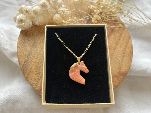 Collier cheval orangé/rose