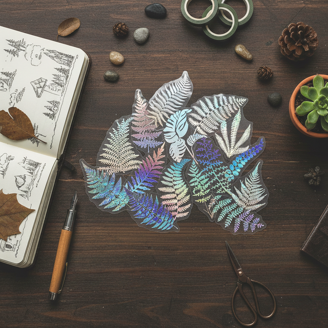 Stickers holographiques fougères - Lot de 15