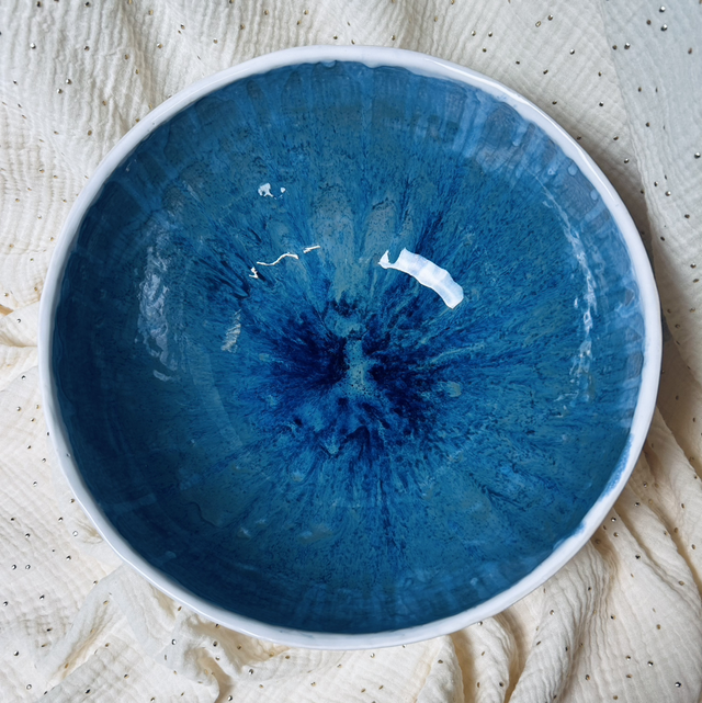 Grand saladier bleu à effets