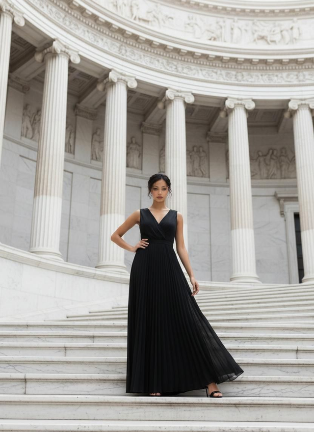 Μακρύ Μαύρο Φόρεμα Σιφόν- βισκοζη XS/S