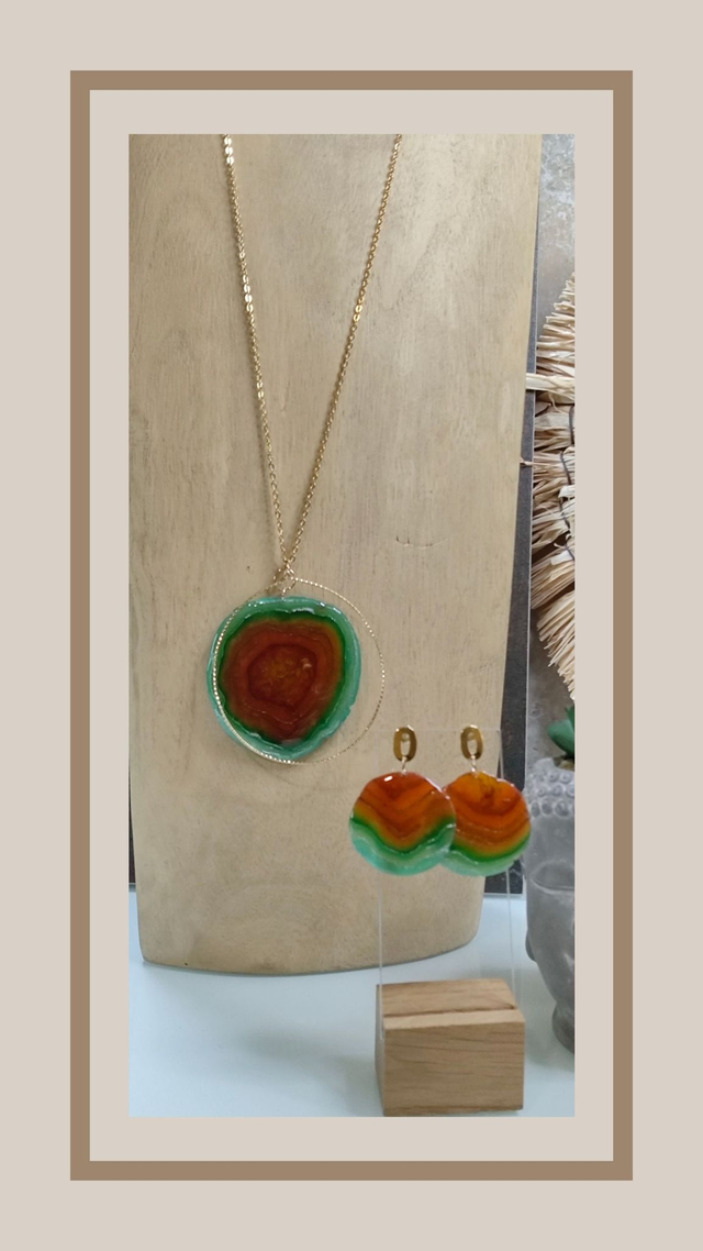 Collection fausse Agathe et anneau doré 