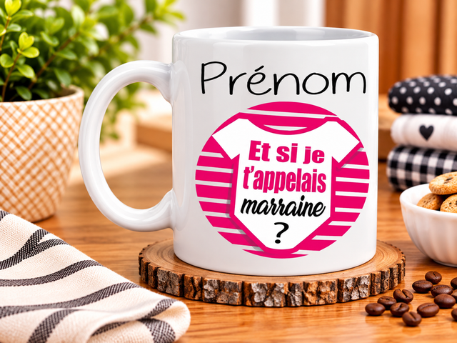 Mug « Et si je t’appelais Marraine ? » avec Prénom – Une Idée Cadeau Originale, Personnalisée et Pleine d’Émotion pour Demander à une Future Marraine