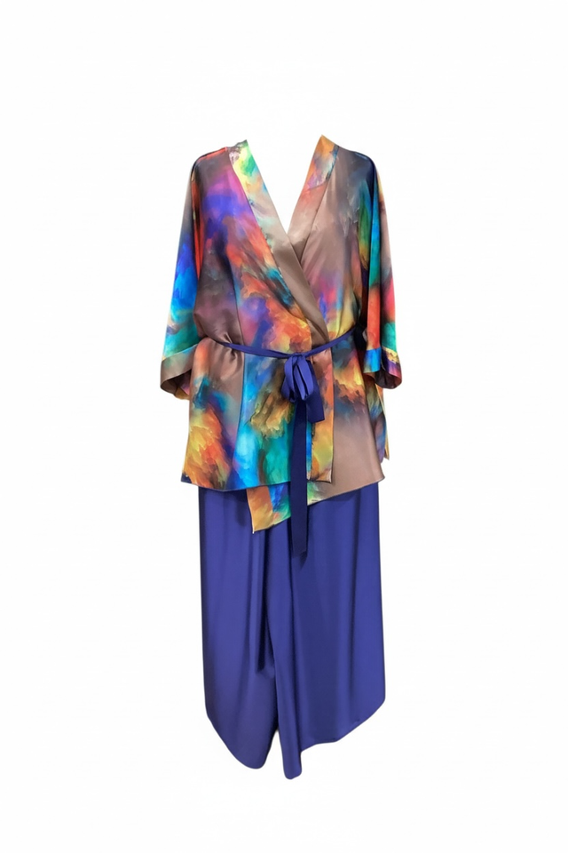 Kimono Cousu Soie en soie multicolore vibrante – Taille unique 44-56